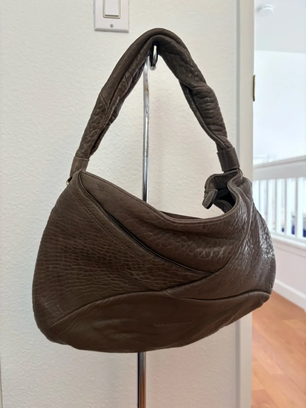 Textured Dark Brown Leather Hobo Shoulder Bag